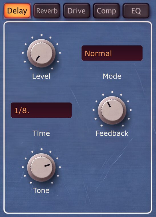The FX panel on its Delay tab