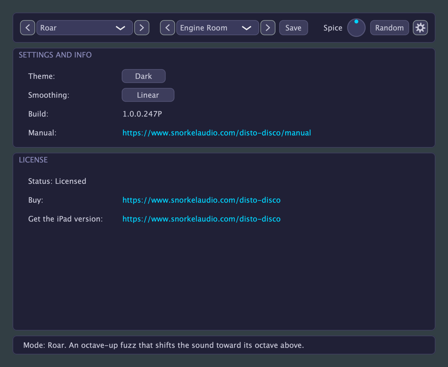 Disto Disco: the settings overlay