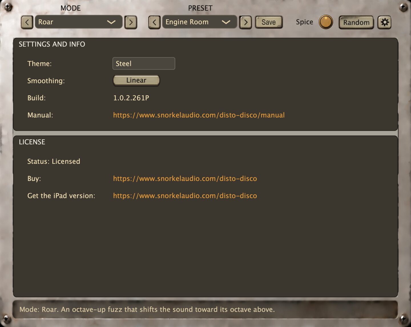 Disto Disco: the settings overlay