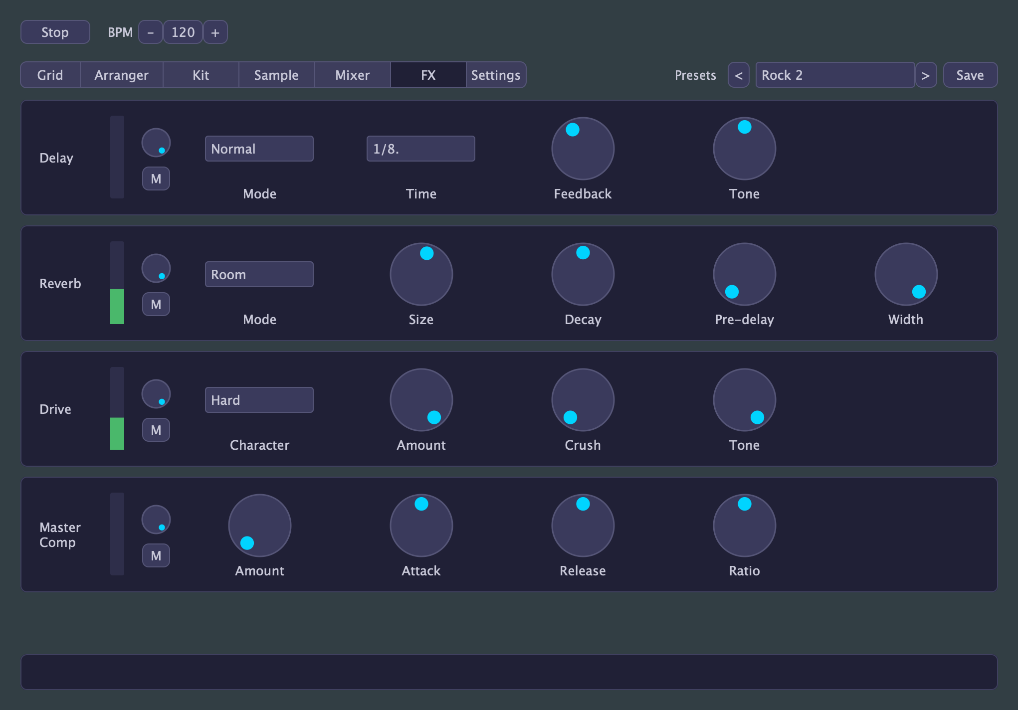 Little Drum Machine: the FX tab