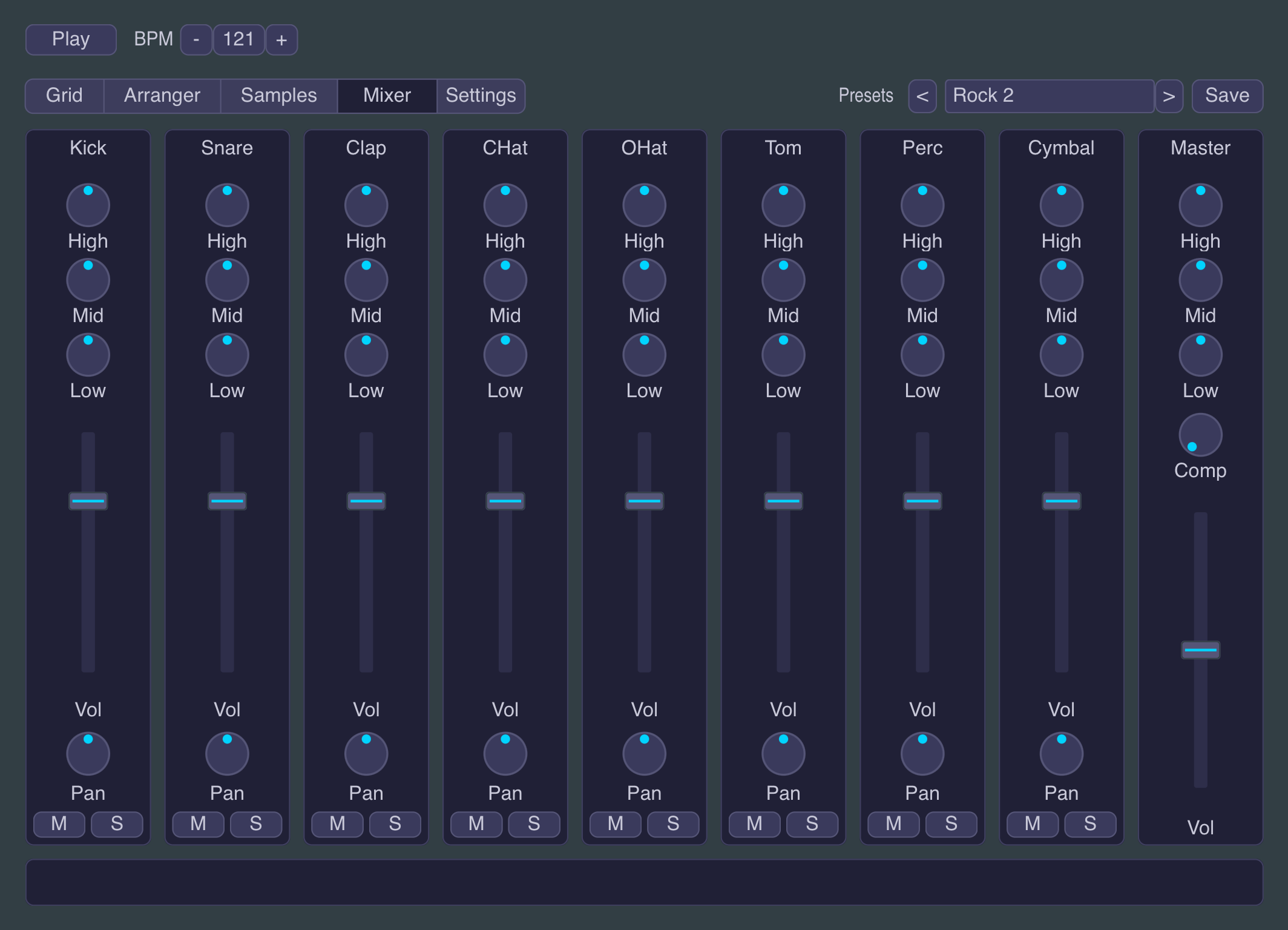 Little Drum Machine: the Mixer tab